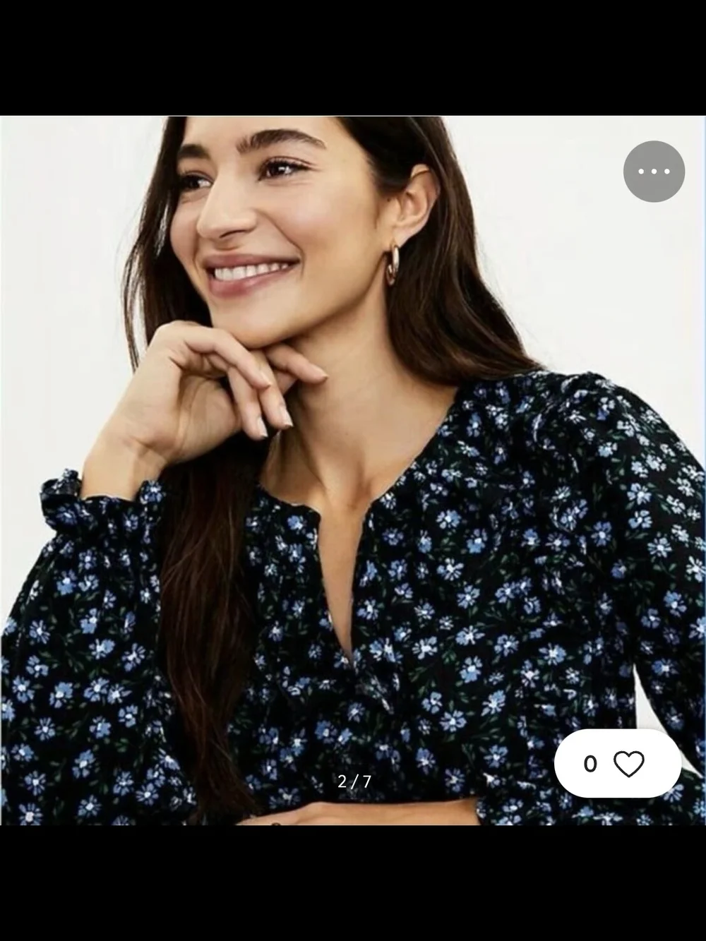 LOFT Black Floral V-Neck Puff-Sleeve Blouse Size M
